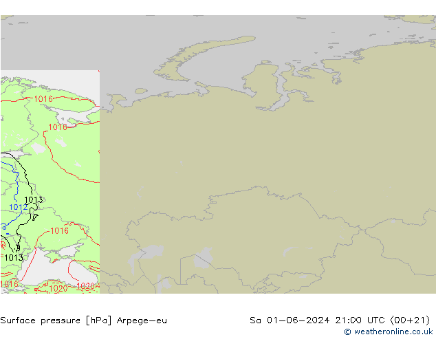 Presión superficial Arpege-eu sáb 01.06.2024 21 UTC