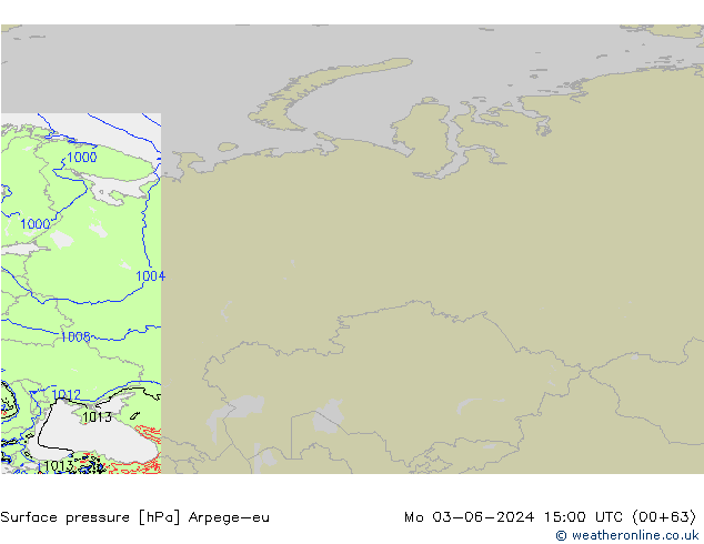 Pressione al suolo Arpege-eu lun 03.06.2024 15 UTC