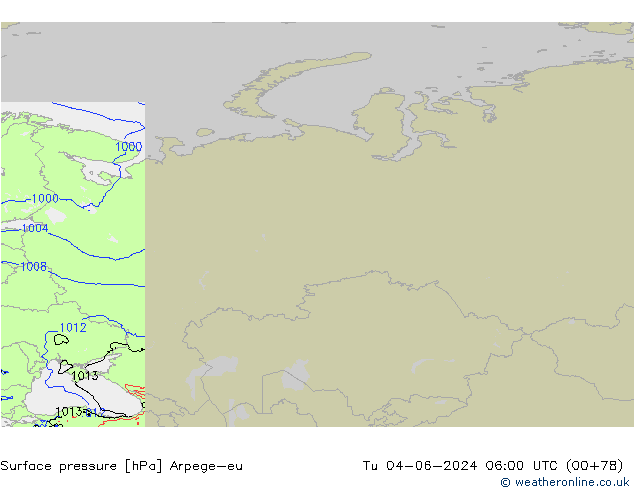 Surface pressure Arpege-eu Tu 04.06.2024 06 UTC