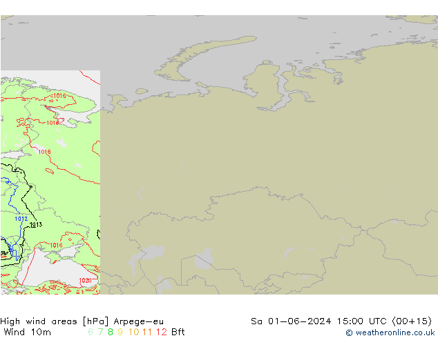 High wind areas Arpege-eu Sa 01.06.2024 15 UTC