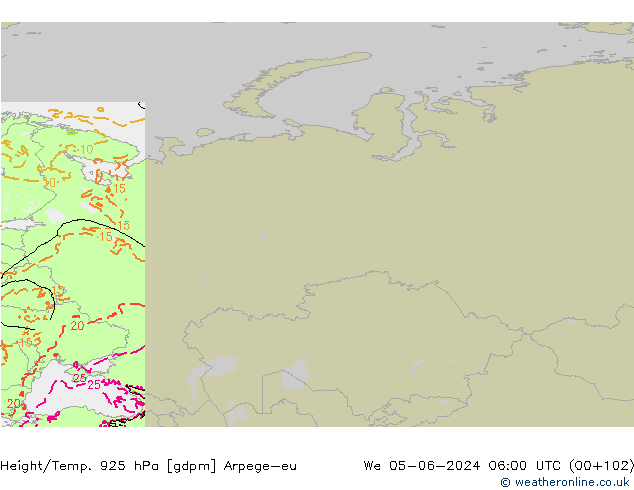 Géop./Temp. 925 hPa Arpege-eu mer 05.06.2024 06 UTC