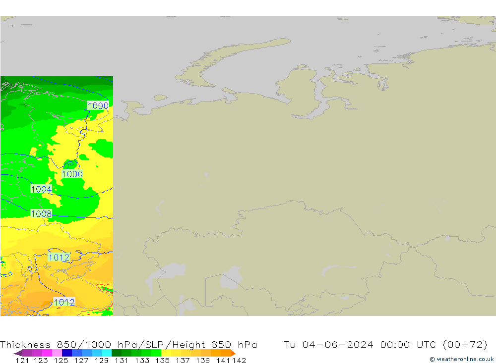 Espesor 850-1000 hPa Arpege-eu mar 04.06.2024 00 UTC