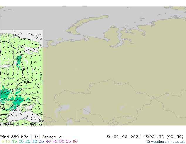 Viento 850 hPa Arpege-eu dom 02.06.2024 15 UTC
