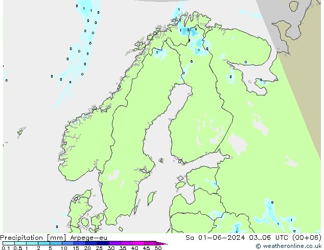 Niederschlag Arpege-eu Sa 01.06.2024 06 UTC