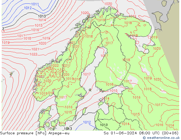 地面气压 Arpege-eu 星期六 01.06.2024 06 UTC