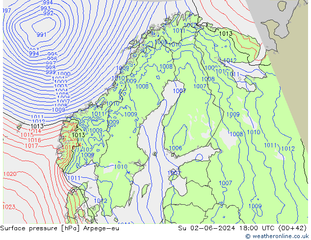 Surface pressure Arpege-eu Su 02.06.2024 18 UTC