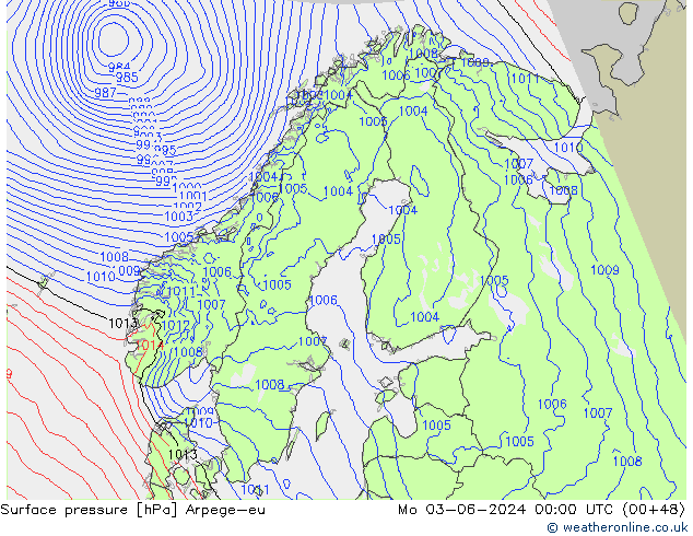 Pressione al suolo Arpege-eu lun 03.06.2024 00 UTC