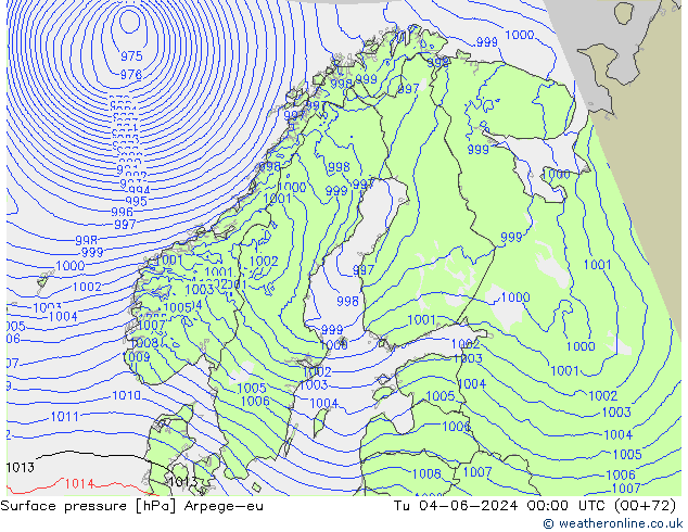 Surface pressure Arpege-eu Tu 04.06.2024 00 UTC