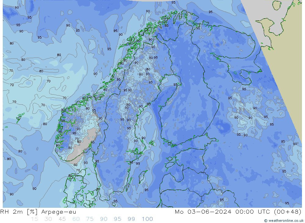 RH 2m Arpege-eu Mo 03.06.2024 00 UTC
