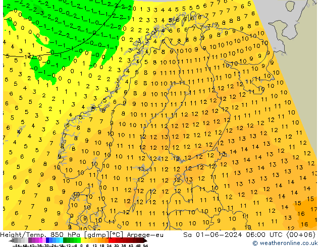 Height/Temp. 850 hPa Arpege-eu Sa 01.06.2024 06 UTC