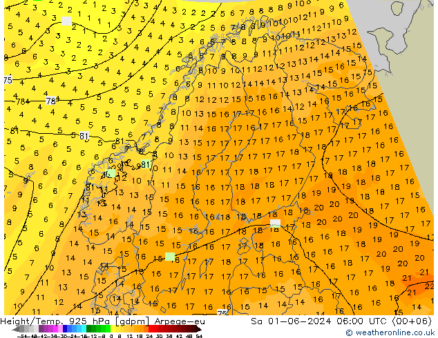 Height/Temp. 925 hPa Arpege-eu Sa 01.06.2024 06 UTC