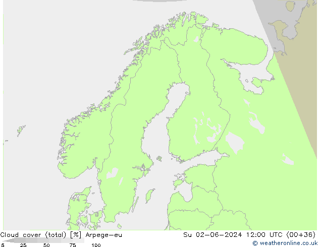 Bewolking (Totaal) Arpege-eu zo 02.06.2024 12 UTC