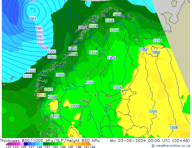 Thck 850-1000 hPa Arpege-eu pon. 03.06.2024 00 UTC