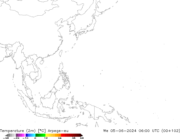 température (2m) Arpege-eu mer 05.06.2024 06 UTC