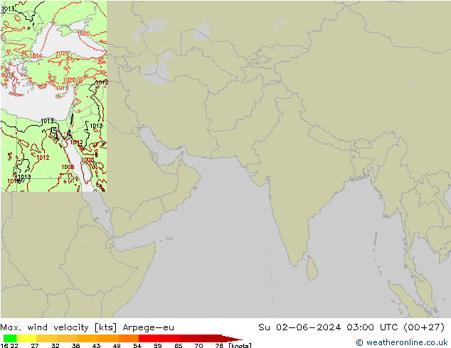 Max. wind velocity Arpege-eu Ne 02.06.2024 03 UTC