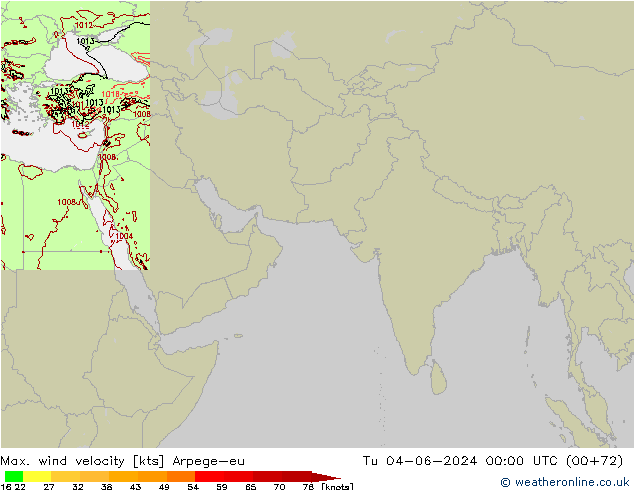 Max. wind velocity Arpege-eu вт 04.06.2024 00 UTC