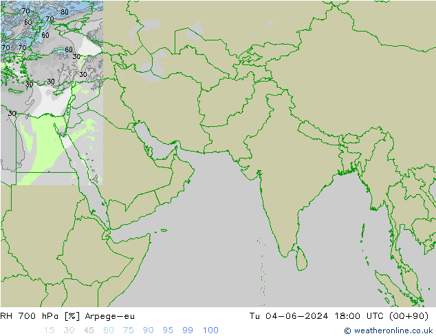 RH 700 гПа Arpege-eu вт 04.06.2024 18 UTC