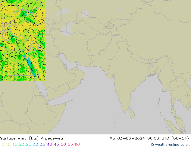 wiatr 10 m Arpege-eu pon. 03.06.2024 06 UTC