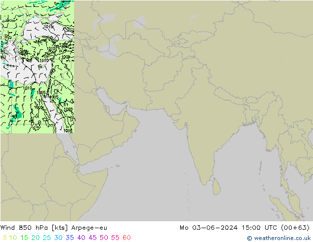 wiatr 850 hPa Arpege-eu pon. 03.06.2024 15 UTC
