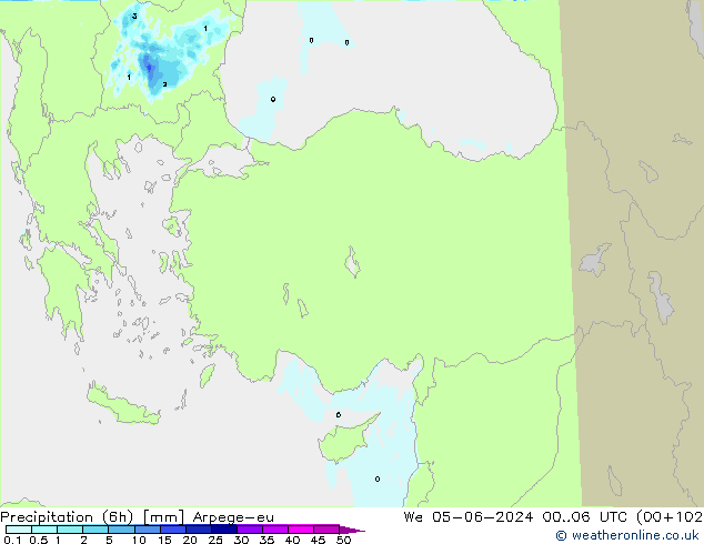 Precipitação (6h) Arpege-eu Qua 05.06.2024 06 UTC