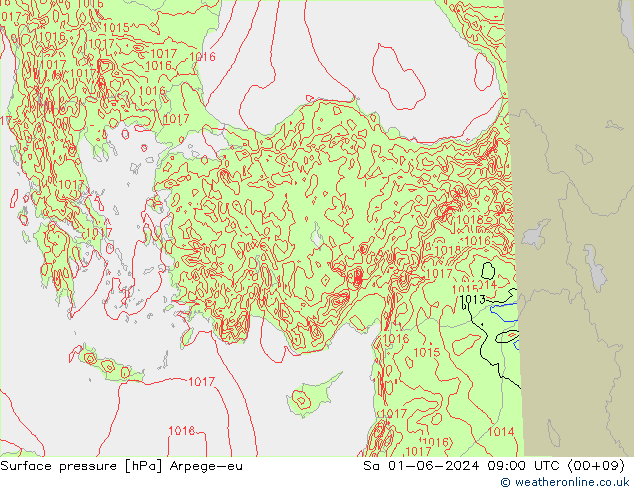 Presión superficial Arpege-eu sáb 01.06.2024 09 UTC
