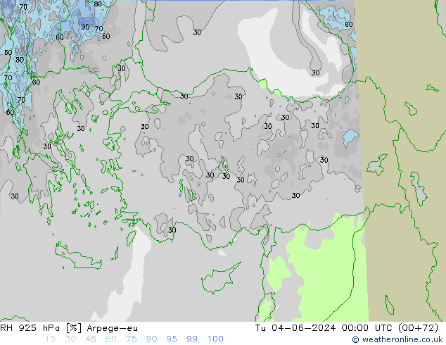 RH 925 hPa Arpege-eu wto. 04.06.2024 00 UTC