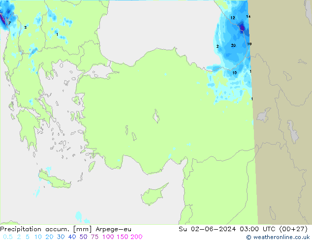 Toplam Yağış Arpege-eu Paz 02.06.2024 03 UTC