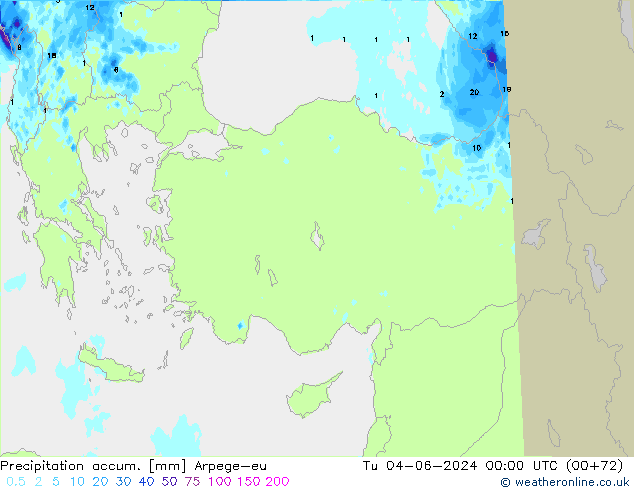 Precipitation accum. Arpege-eu Tu 04.06.2024 00 UTC