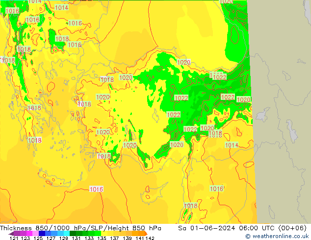 Thck 850-1000 hPa Arpege-eu  01.06.2024 06 UTC