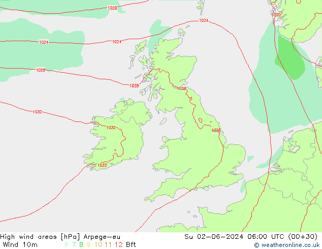 Windvelden Arpege-eu zo 02.06.2024 06 UTC