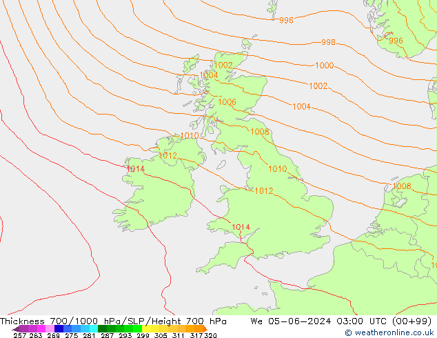 Thck 700-1000 hPa Arpege-eu śro. 05.06.2024 03 UTC