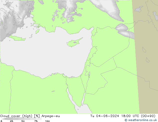 Cloud cover (high) Arpege-eu Tu 04.06.2024 18 UTC