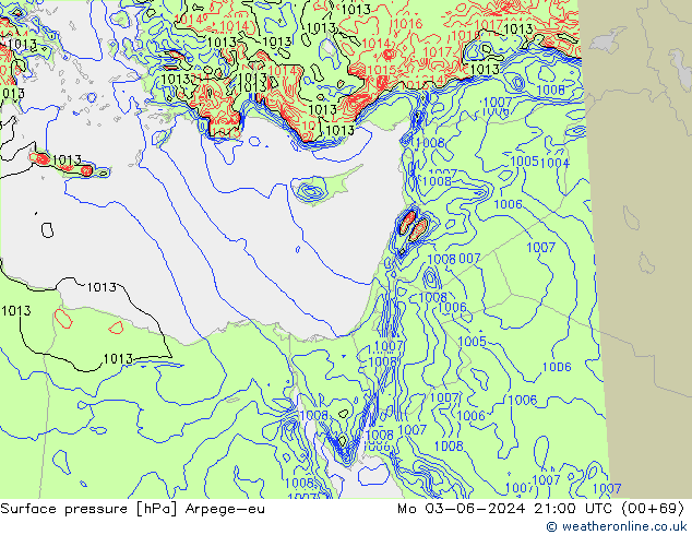 Pressione al suolo Arpege-eu lun 03.06.2024 21 UTC