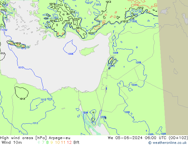 High wind areas Arpege-eu mer 05.06.2024 06 UTC