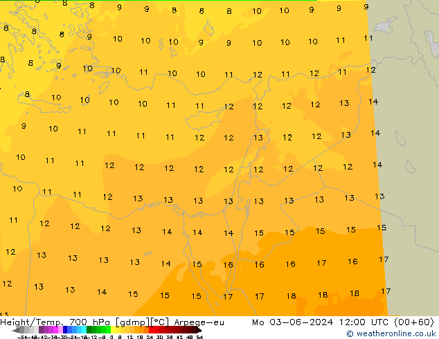 Height/Temp. 700 hPa Arpege-eu Po 03.06.2024 12 UTC