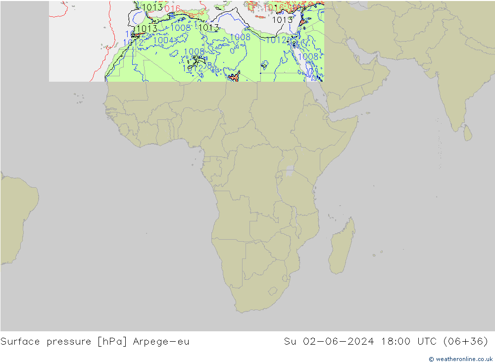 Atmosférický tlak Arpege-eu Ne 02.06.2024 18 UTC