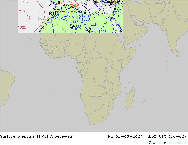 Surface pressure Arpege-eu Mo 03.06.2024 18 UTC