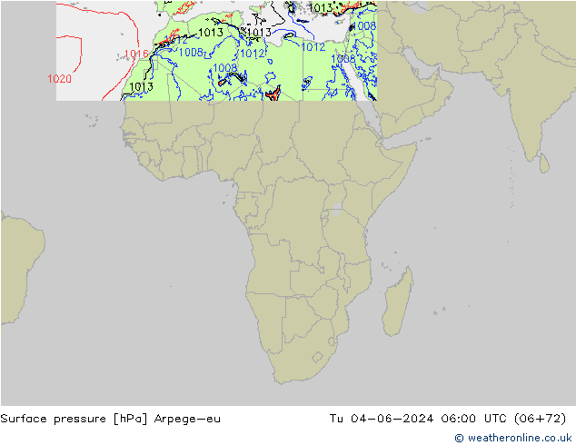 Bodendruck Arpege-eu Di 04.06.2024 06 UTC