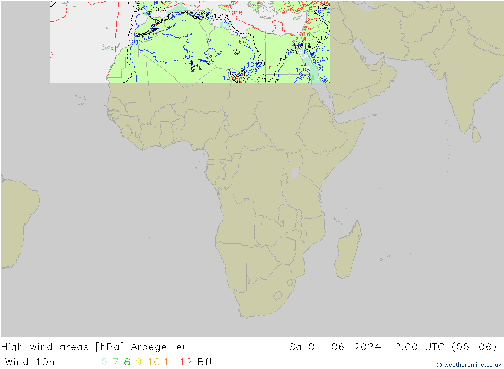 High wind areas Arpege-eu Sáb 01.06.2024 12 UTC
