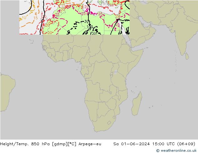 Height/Temp. 850 hPa Arpege-eu Sa 01.06.2024 15 UTC