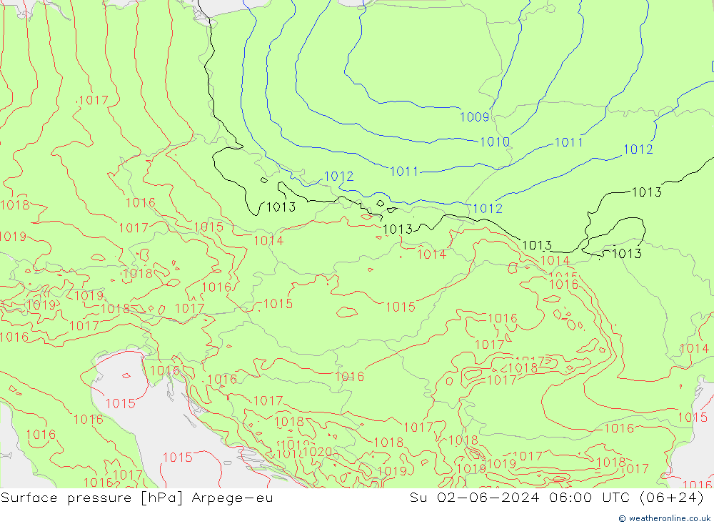 Atmosférický tlak Arpege-eu Ne 02.06.2024 06 UTC