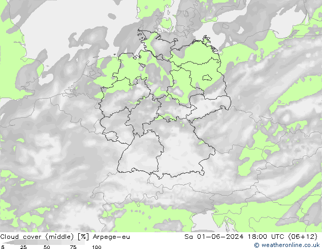 Wolken (mittel) Arpege-eu Sa 01.06.2024 18 UTC