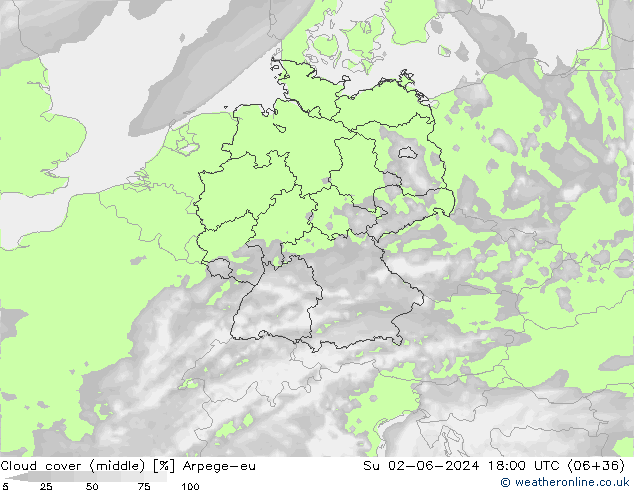 nuvens (médio) Arpege-eu Dom 02.06.2024 18 UTC