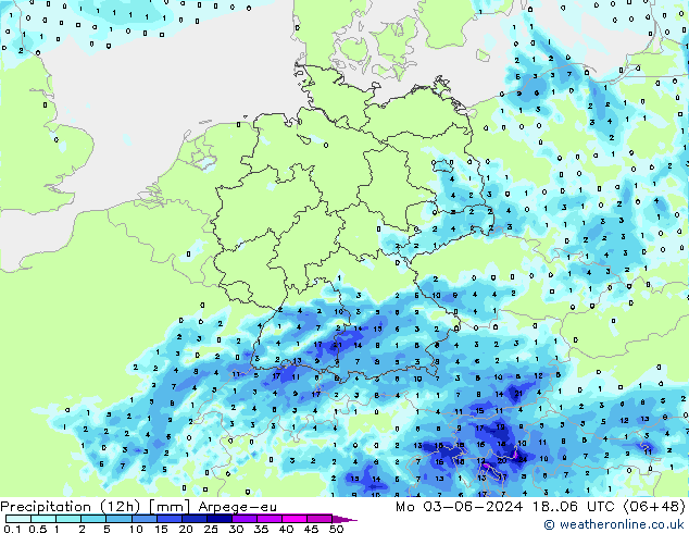 Nied. akkumuliert (12Std) Arpege-eu Mo 03.06.2024 06 UTC