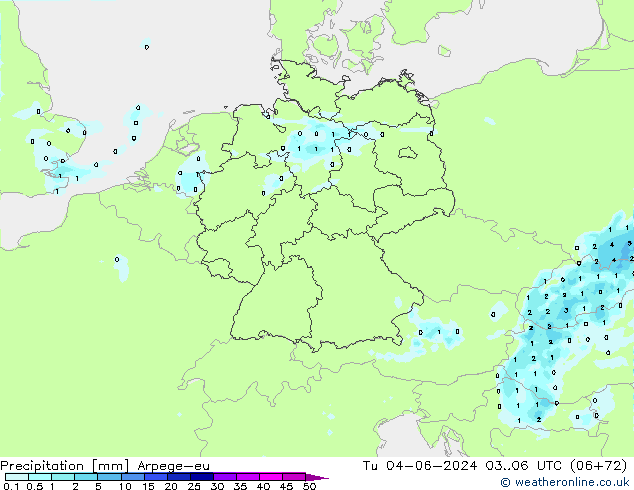 Precipitation Arpege-eu Tu 04.06.2024 06 UTC