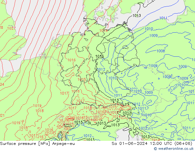 Surface pressure Arpege-eu Sa 01.06.2024 12 UTC