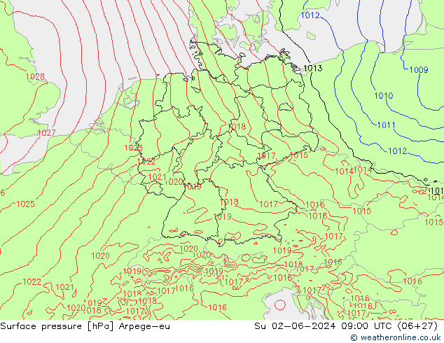 pressão do solo Arpege-eu Dom 02.06.2024 09 UTC