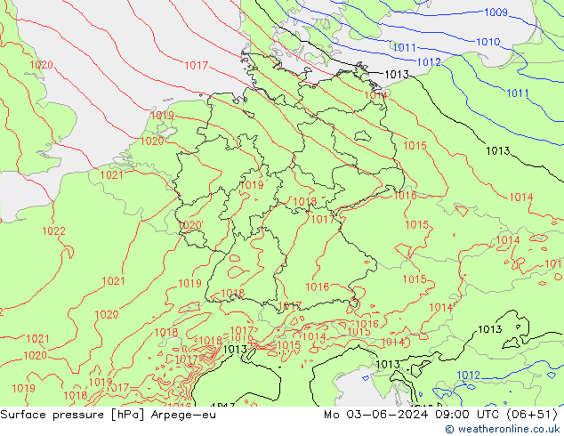 pression de l'air Arpege-eu lun 03.06.2024 09 UTC