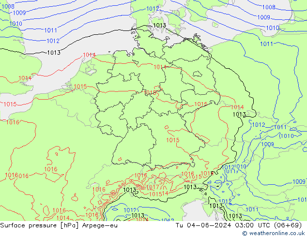 Pressione al suolo Arpege-eu mar 04.06.2024 03 UTC