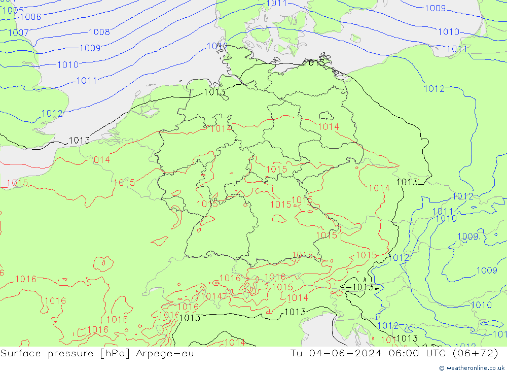 Bodendruck Arpege-eu Di 04.06.2024 06 UTC